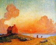 unknow artist Sunset by the Sea, Brittany Spain oil painting artist